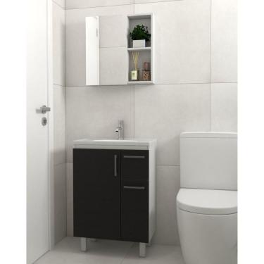 Imagem de Kit Gabinete de Banheiro Gouda 60cm Venturi Branco/Preto