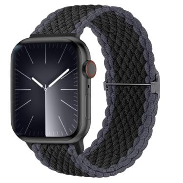 Imagem de Lenrao Pulseira feminina de relógio Apple, pulseira trançada de nylon para Apple Watch de 40 mm, 38 mm, 41 mm, 42 mm, 44 mm, 45 m, 49 mm, pulseira esportiva elástica para Apple Watch séries 9, 8, 7,