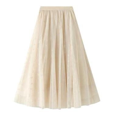 Imagem de Saia de tule feminina elegante elástica cintura alta malha midi saia casual malha floral a linha saia de festa