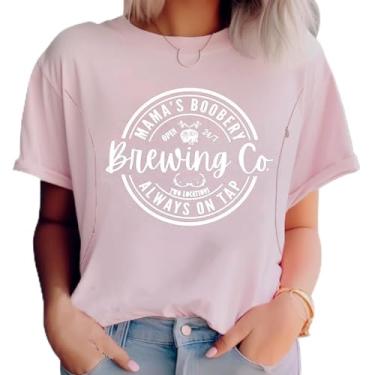 Imagem de Camiseta feminina para gestantes cores confortáveis para amamentação e amamentação camiseta Mama's Boobery Always On Tap Tops, Rosa 3, GG