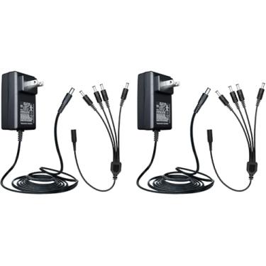 Imagem de ANLINK Pacote com 2 adaptadores de alimentação de 12V 2A 1,8 m de comprimento, CA 100-240V para DC 12V 2A (2000mA) e cabo divisor de energia de 4 vias para câmera de segurança CCTV/DVR/NVR/LED,