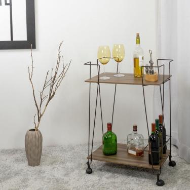 Imagem de Carrinho de Bebidas Decorativo Retangular Aço Corten/Castanho