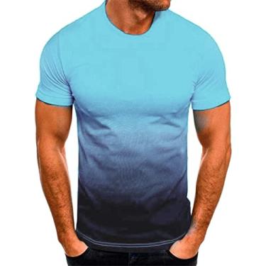 Imagem de Camisetas masculinas vintage camiseta masculina bainha curva leve manga longa casual camiseta básica fresca, Azul, G