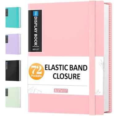 Imagem de Sooez Fichário de 72 bolsos com mangas de plástico e faixa elástica, livro de apresentação de 21 x 28 cm, livro de exibição de fichário de plástico, pasta de portfólio de arte premium com protetores