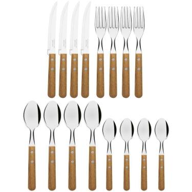 Imagem de Faqueiro Tramontina Dynamic Com Laminas Em Aço Inox E Cabos De Madeira Natural 16 Peças