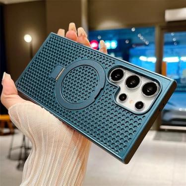 Imagem de Capa com suporte magnético de dissipação de calor para Samsung S24 Ultra S23 FE S22 Plus, malha respirável e de resfriamento, capa macia com carregamento sem fio, azul marinho, para Galaxy S