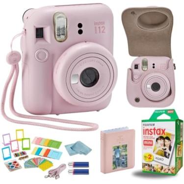 Imagem de Fujifilm Câmera instantânea Instant Mini 12 + pacote de acessórios BluebirdSales e capa personalizada compatível + mini álbum de fotos Fuji Instant (20 fotos) designer (60 bolsos) (rosa flor)