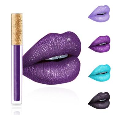 Imagem de Edanta Batom Kilshye Matte de longa duração à prova d'água Batons Líquidos Glitter Creme Lip Gloss Batom de Alto Pigmento Antiaderente Copo Lip Makeup para Mulheres e Meninas Pacote com 1 (Roxo 11)