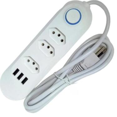 Imagem de Filtro Linha 3 Tomadas Usb Bivolt Espacadas Televisão Fácil - Blackwat