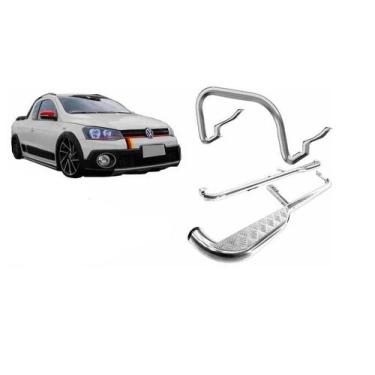 Imagem de Kit Quebra Mato Estribo Chapa Cromado saveiro 2010 até 2020 - HOZZ