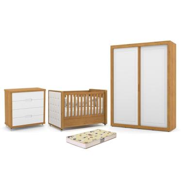 Imagem de Dormitório Tutto New 2 Portas, Cômoda 4 Gavetas e Berço com Capitonê e Colchão Supreme - Matic Móveis