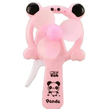 Imagem de Skystal, Mini ventilador portátil de mão com padrão de panda manual, ventilador pessoal de plástico para estudantes, ventilador de resfriamento manual para crianças, crianças, prensa manual, para