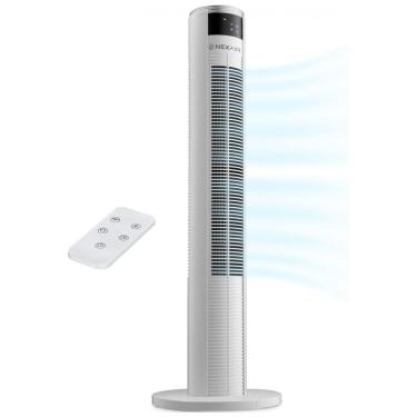 Imagem de Ventilador de Torre com 3 Velocidades, Controle Remoto, Tela LED e Desligamento Automático, 110V 60W, NEXAIR NF004, Branco
