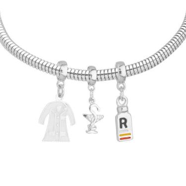 Imagem de Pulseira Profissão Farmácia Berloque Banhado a Prata 925 - Work Semijo