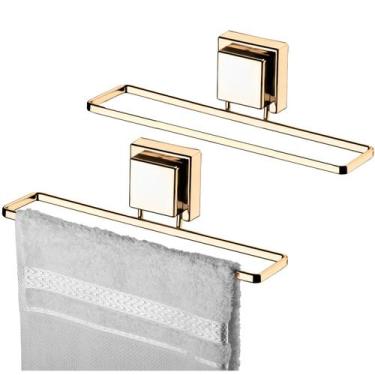 Imagem de Kit 2 Suporte Porta Toalha Toalheiro 25cm Ventosa Parede Banheiro Dour