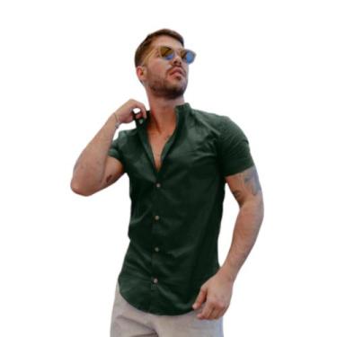 Imagem de Camisa Social Gola Padre Manga Curta Slim Fit Moda Praia - Mitchelgutt