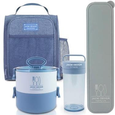 Imagem de Bolsa Térmica Grande Espaçosa Manta de Alumínio Lancheira Para Marmita, Passeio, Escola, Faculdade, Trabalho Bolsa Para Marmita, Kit 4 ítens Térmica+Marmita+Garrafa+Porta Talher PREMIUM (Azul)