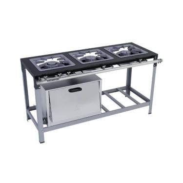 Imagem de Fogão Industrial 3 Bocas 40X40 com Forno Luxo Metalmaq, Gás Natural
