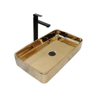 Imagem de Kit Cuba Pia Louça Cerâmica Banheiro C/Torn E Vál Preta 75 - Smart Nor