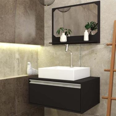 Imagem de Gabinete P/ Banheiro C/Cuba + Espelho Real 60 Preto S/C Preto - GABINE