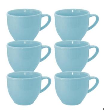 Imagem de Jogo 6 Xícaras Cafézinho Porcelana  S/ Pires - 95ml, Azul