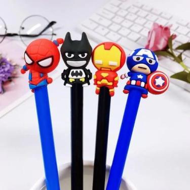 Imagem de 4 Canetas Gel Bonequinhos Super Heróis Batman Homem Aranha Homem De Fe