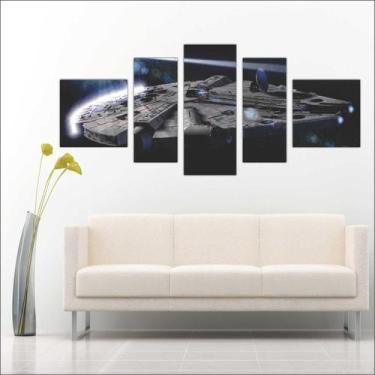Imagem de Quadro Decorativo Star Wars Nave Millenium Falcon Mosaico 5 Peças GG5 