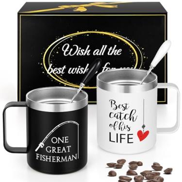 Imagem de Qtencas Caneca de café isolada de aço inoxidável One Great Fisherman Best Catch of His Life, presentes de Natal para casais, presentes de noivado de aniversário, presentes de casamento para casais