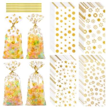 Imagem de COQOFA 100 peças mistas 12 x 28 cm, saco de presente de celofane, sacos de lembrancinha de festa, sacos transparentes de plástico de poli para armazenamento de guloseimas com laços torcidos para chá