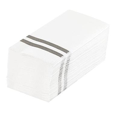 Imagem de Guardanapo de papel branco listrado prata retangular Luxenap – colocado ao ar – 39,5 cm x 20 cm – caixa com 2000 unidades
