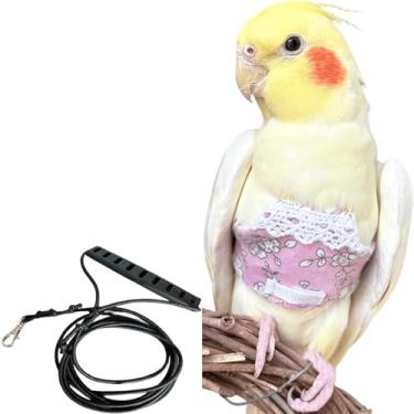 Imagem de CXYYXF Colete de arnês Bird Flight, terno de papagaio com coleira para calopsitas Conures Budgies Lovebirds cinza africano, corda de roupas voadoras (rosa, P)