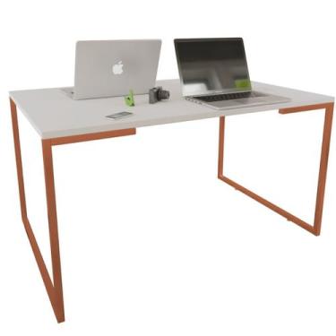 Imagem de Mesa Escrivaninha Tampo Branco - 75cm X 120cm - Trendy, Bronze