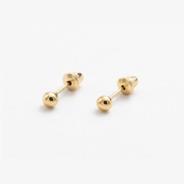 Imagem de Brinco Ouro 18K Teor 750 Bolinha Bola Esferas - Tamanho a selecionar -
