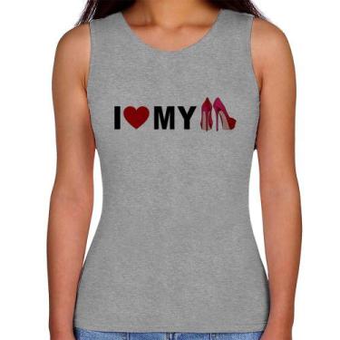 Imagem de Regata Feminina I Love My Shoes - Foca na Moda, Cinza, M