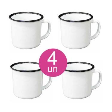 Imagem de 4un Canecas Esmaltada tradicional 100ml Café Chá branca - YAZI