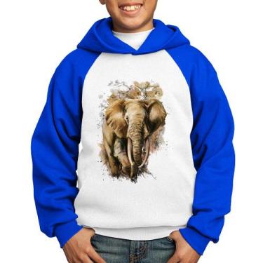 Imagem de Moletom Infantil Elefante Watercolor - Foca na Moda, Branco, Azul, 8