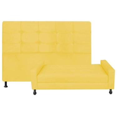 Imagem de Kit Félix com Cabeceira Mel 1,60 cm Queen Size Baú Quarto Sala Suede A