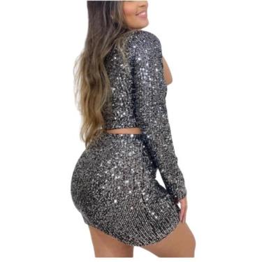 Imagem de Saia de paetê feminina moda balada - CNMODAS, Prata, Tamanho unico