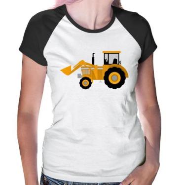 Imagem de Baby Look Raglan Trator Pá Carregadeira Amarelo - Foca na Moda, Branco