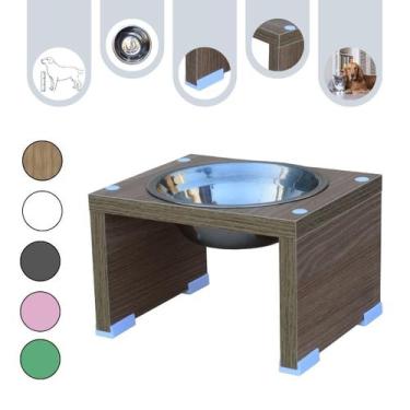Imagem de Comedouro Gato Cachorro Elevado Pet MDF Nick Amadeirado - Inox - Mader