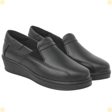 Imagem de Sapato Feminino Anabela Couro Legítimo Confortável Slip On - Slz Calça