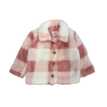 Imagem de Casaco Teddy Xadrez Infantil Peluciado Inverno Quentinho Sobretudo Jaq