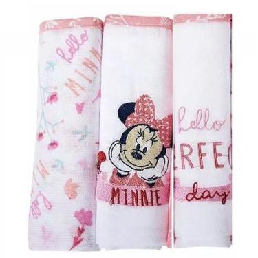 Imagem de Kit 3 Fralda Pano Boca Bordada com Bainha Disney Minnie - minasrey