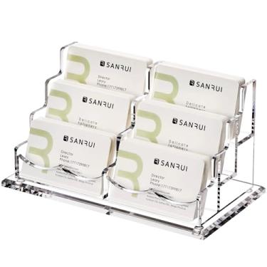 Imagem de YUXUN Business Card Holder Display for Desk,Clear Acrylic Cards Stand for Men and Women,6 Slots 3 Tier Multiple Business Card Organizer (6slots)