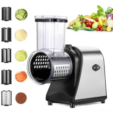 Imagem de Ralador elétrico de queijo, triturador elétrico de 250 W, máquina de salada elétrica com controle de um toque para queijo, frutas, legumes, máquina de salada com 5 formas diferentes de lâminas,