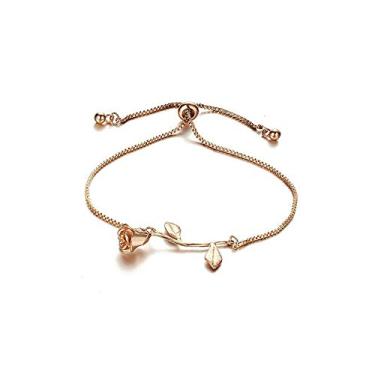 Imagem de JczR.Y Pulseira feminina de corrente de rosa vermelha moderna temperamento simples pulseira de elos ornamentos joias, One Size, Zinco