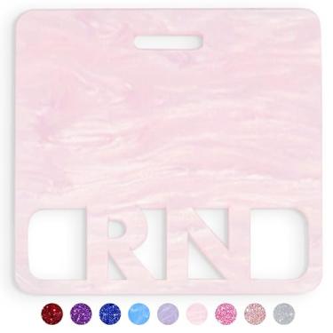 Imagem de Crachá RN Buddy Horizontal Cute Registered Nurse Badge Buddy Acrílico Amigo Tamanho Perfeito para Cartão de Crachá RN Padrão Colorido e Glitter RN Porta-crachá Amigo Amamentação Rosa Claro Pérola