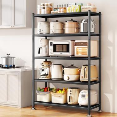 Imagem de PXRACK Prateleiras de metal para armazenamento, prateleiras de armazenamento de cozinha ajustáveis de 5 camadas com rodas, estante de livros, prateleira utilitária, prateleira de armazenamento de