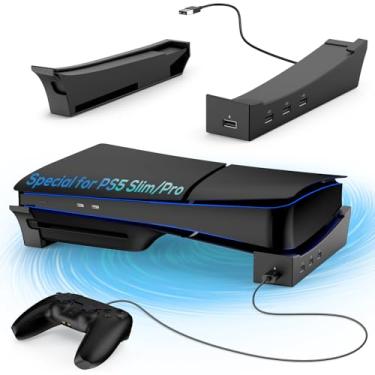 Imagem de KOVA Suporte horizontal para console PS5 com hub USB de 4 portas, suporte de base para acessórios PlayStation 5, skate para disco fino e carregamento de controle de edição digital (preto)