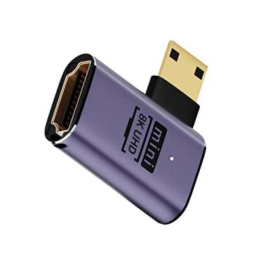 Imagem de NFHK Mini HDMI macho para HDMI 2.1 fêmea UHD extensão ouro ângulo esquerdo adaptador conversor suporta HDTV 8K 60hz